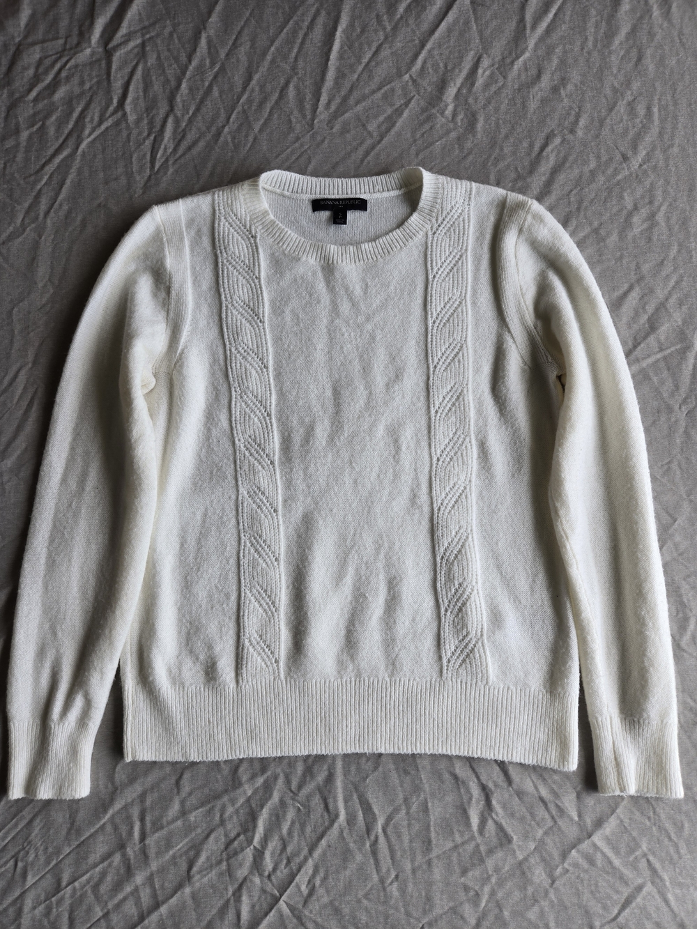Banana Republic White Cable-Panel Crewneck Sweater - Size S